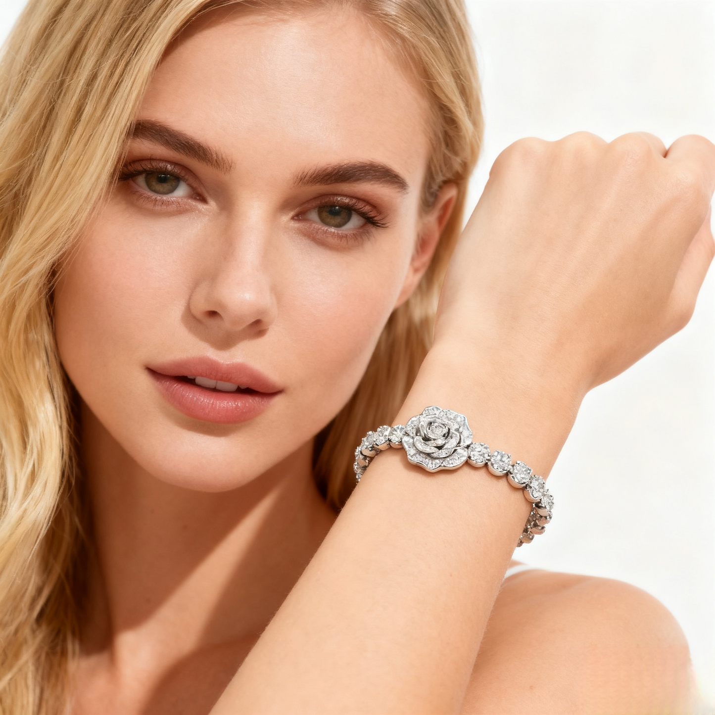 Vintage Inspired Luxury Camellia Flower Bracelet - Dazzling Full Zircon Design, Elegant & Versatile Women’s Jewelry