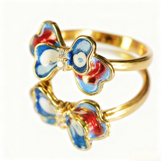 Regal Wings Vintage Enamel Butterfly Adjustable Ring Elegant Jewelry