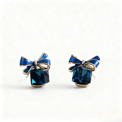 Klein Blue Elegance – Vintage Bow Stud Earrings, Minimal & Refined