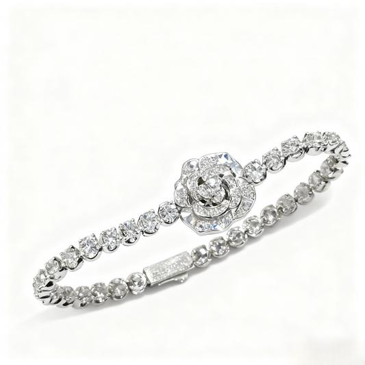 Vintage Inspired Luxury Camellia Flower Bracelet - Dazzling Full Zircon Design, Elegant & Versatile Women’s Jewelry