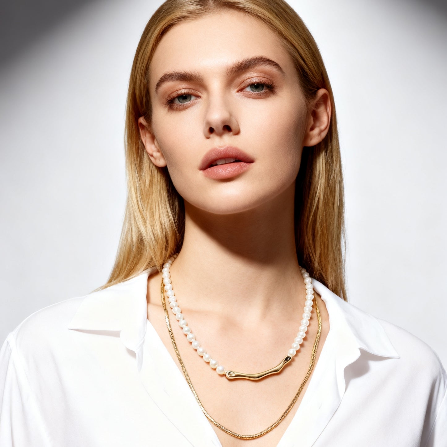 18K Gold Smile Pearl Layered Choker Necklace Set Elegant Luxury Jewelry