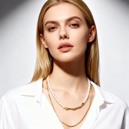 18K Gold Smile Pearl Layered Choker Necklace Set Elegant Luxury Jewelry