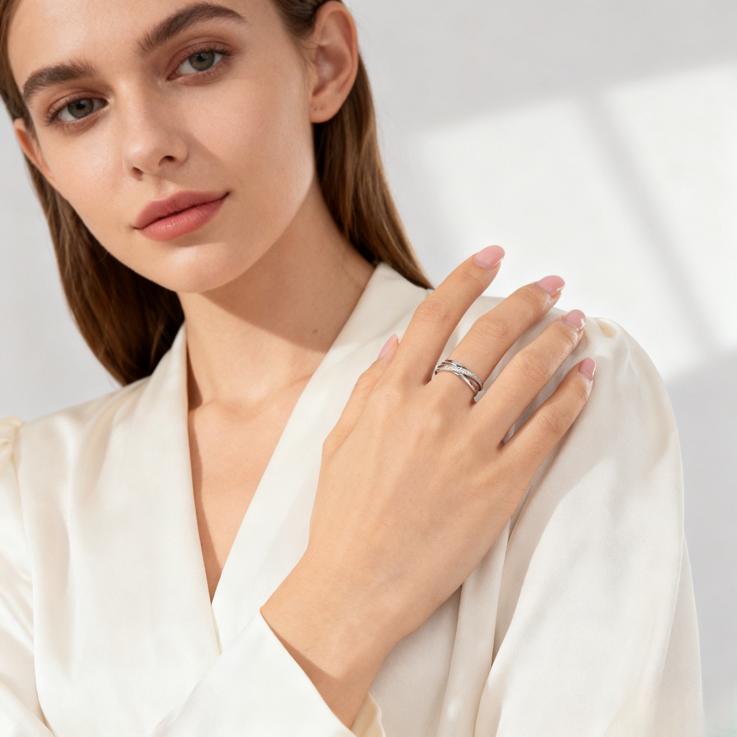 S925 Sterling Silver Triple Interlocking Ring – Micro-Pavé Cross Design, Minimalist Unique Women’s Jewelry & Couple Gift