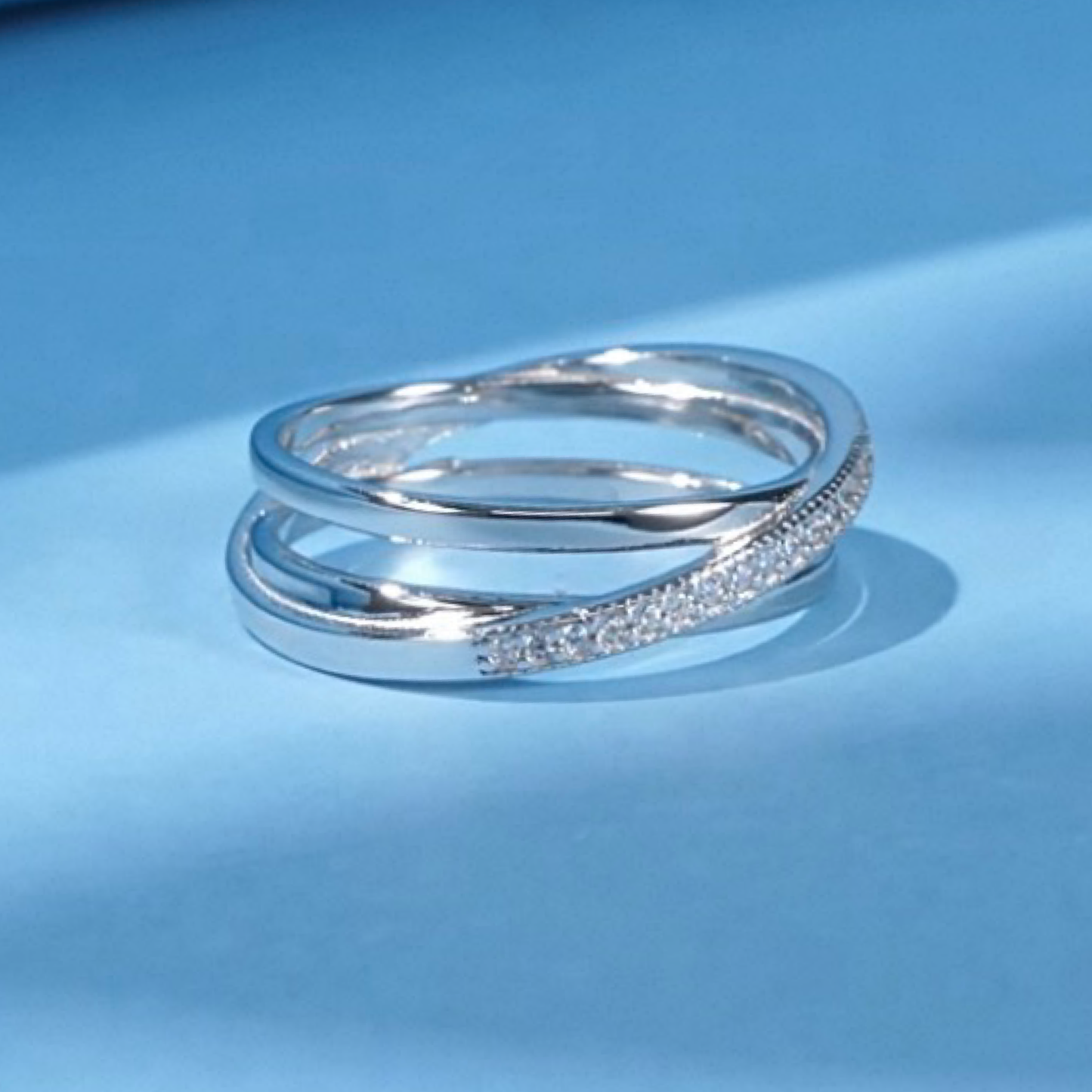 S925 Sterling Silver Triple Interlocking Ring – Micro-Pavé Cross Design, Minimalist Unique Women’s Jewelry & Couple Gift