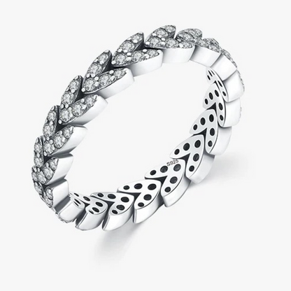 Korean-Japanese Style S925 Sterling Silver Leaf Ring – Diamond-Accented Minimalist Elegant Women’s Jewelry