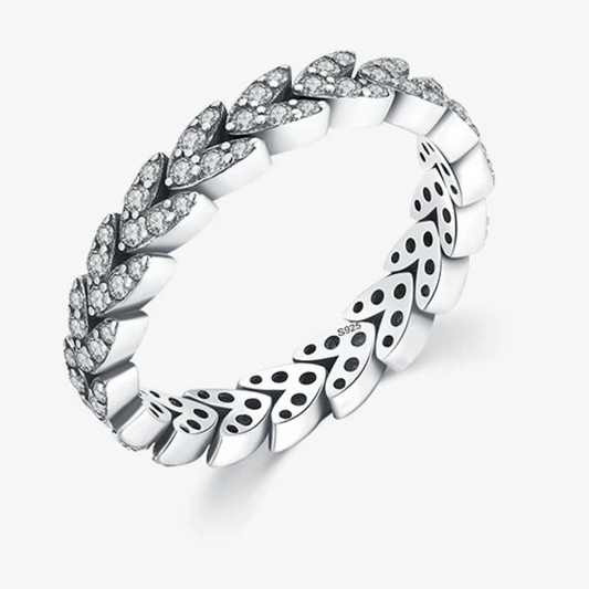Korean-Japanese Style S925 Sterling Silver Leaf Ring – Diamond-Accented Minimalist Elegant Women’s Jewelry