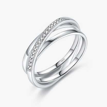 S925 Sterling Silver Triple Interlocking Ring – Micro-Pavé Cross Design, Minimalist Unique Women’s Jewelry & Couple Gift