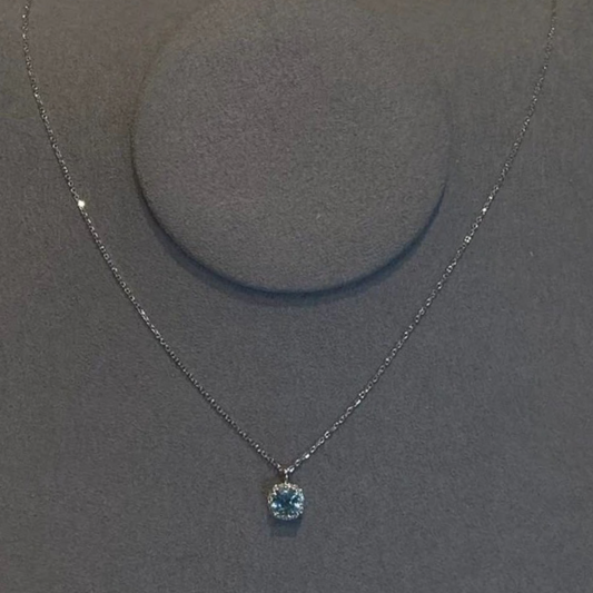 Sea Salt Mint Blue Cube S925 Sterling Silver Necklace – Diamond-Accented Light Luxury Pendant