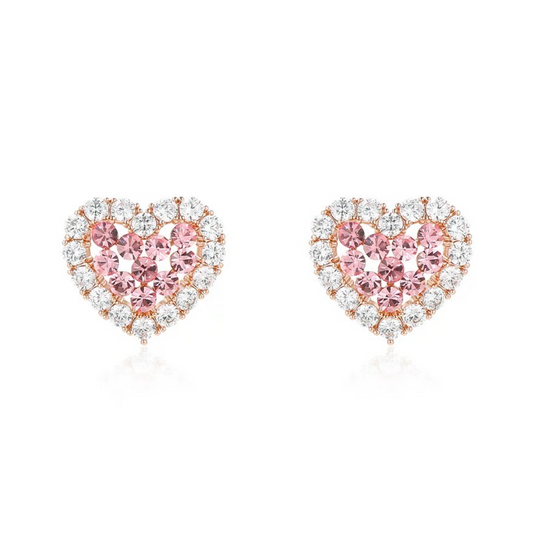 Rosé Heart – Pink Zircon Earrings, Elegant Minimalist Clip-On & Stud