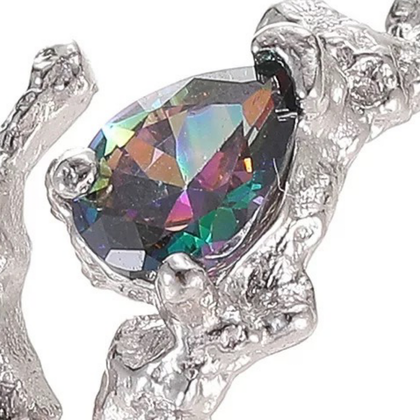 Silver ring with a colorful gemstone on a white background