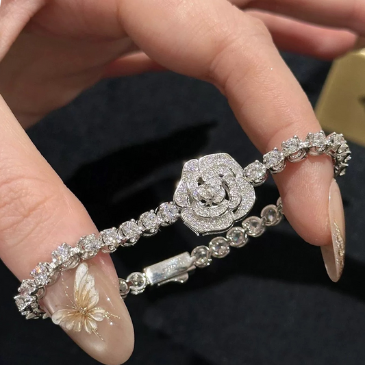 Vintage-Inspired Luxury Camellia Flower Bracelet – Dazzling Full Zircon Design, Elegant & Versatile Women’s Jewelry