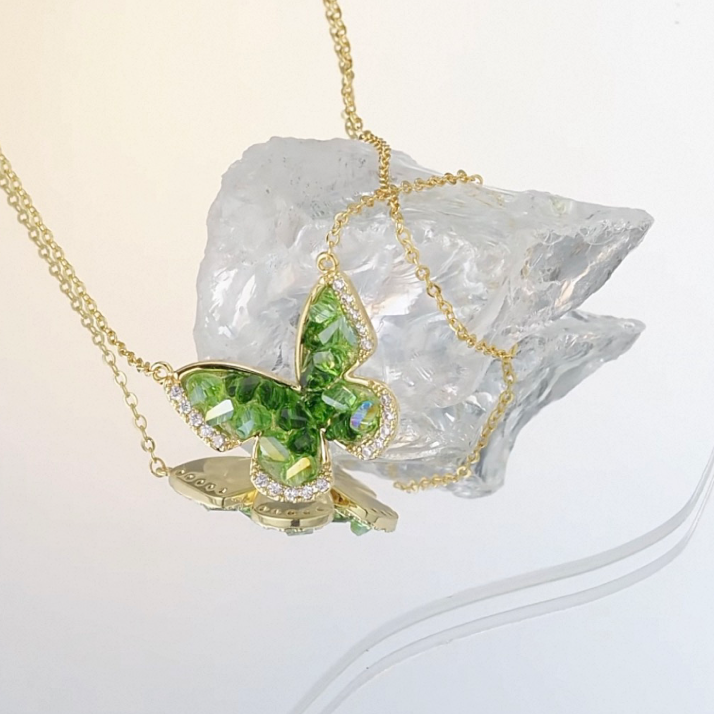 ASTRALOOM Ethereal Butterfly Necklace 2025 Light Luxury Minimalist Choker Women with green crystal pendant on gold chain