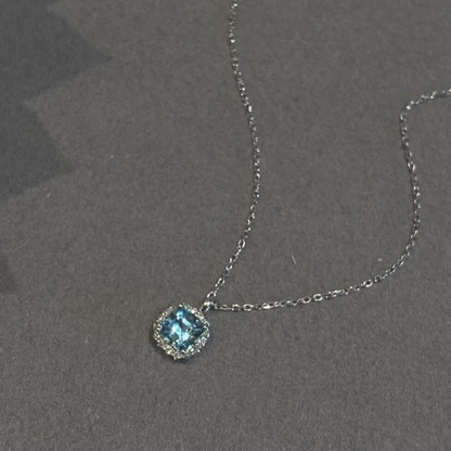 Sea Salt Mint Blue Cube Necklace Sterling Silver S925 Diamond Accent Luxury Pendant on delicate chain