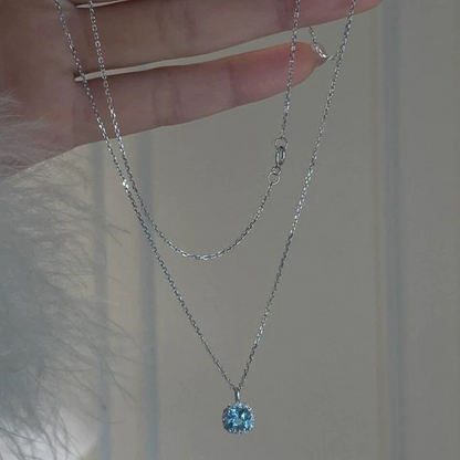 Sea Salt Mint Blue Cube Necklace Sterling Silver S925 Diamond Accent Luxury Pendant held by hand